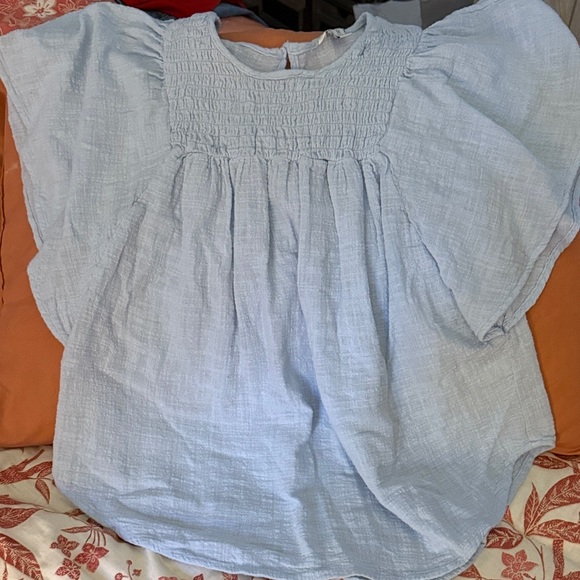 Cato Tops - Cato Sky Blue Flutter Sleeve Top